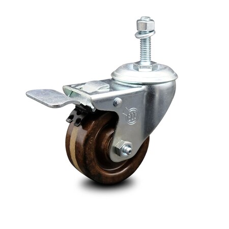 Service Caster 3 Inch High Temp Phenolic Swivel 3/8 Inch Stem Caster with Total Lock Brake SCC SCC-TSTTL20S314-PHSHT-381615